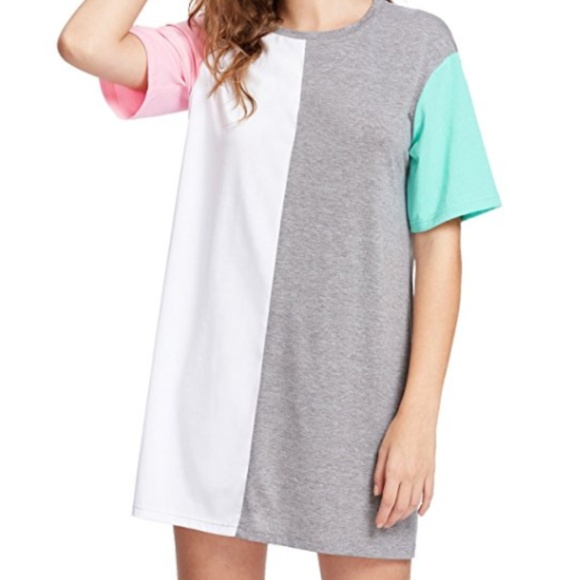Tops - Women's Color Block Cut & Sew Round Neck Tee Dress